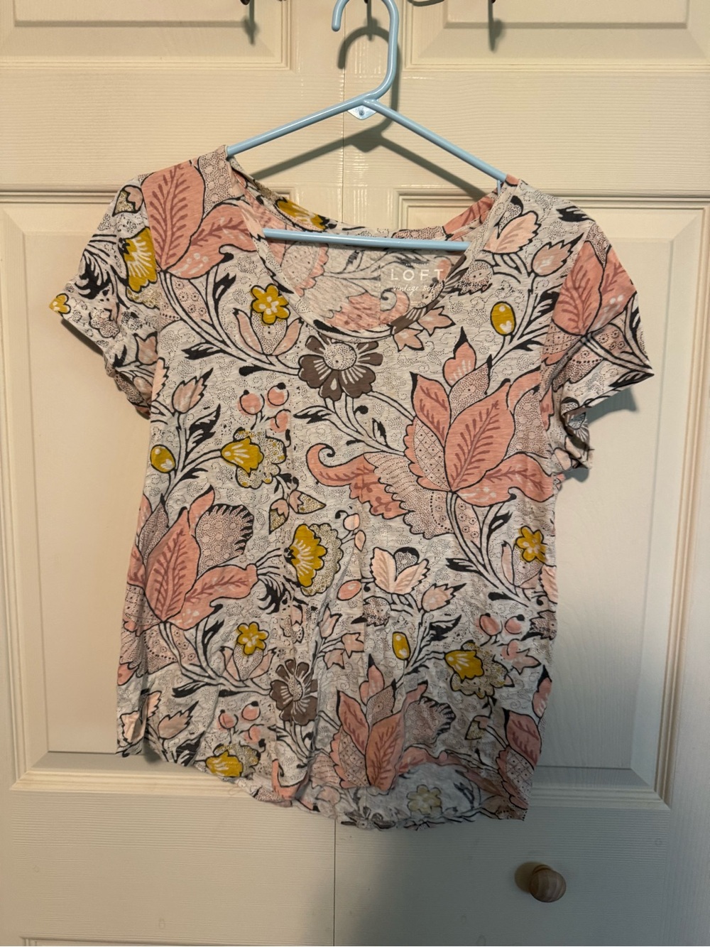 LOFT Pink and Yellow Floral Short Sleeve Tee